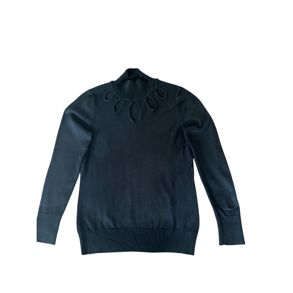 Cable & Gauge Black Mock Neck Long Sleeve Cutout Knit Sweater Top